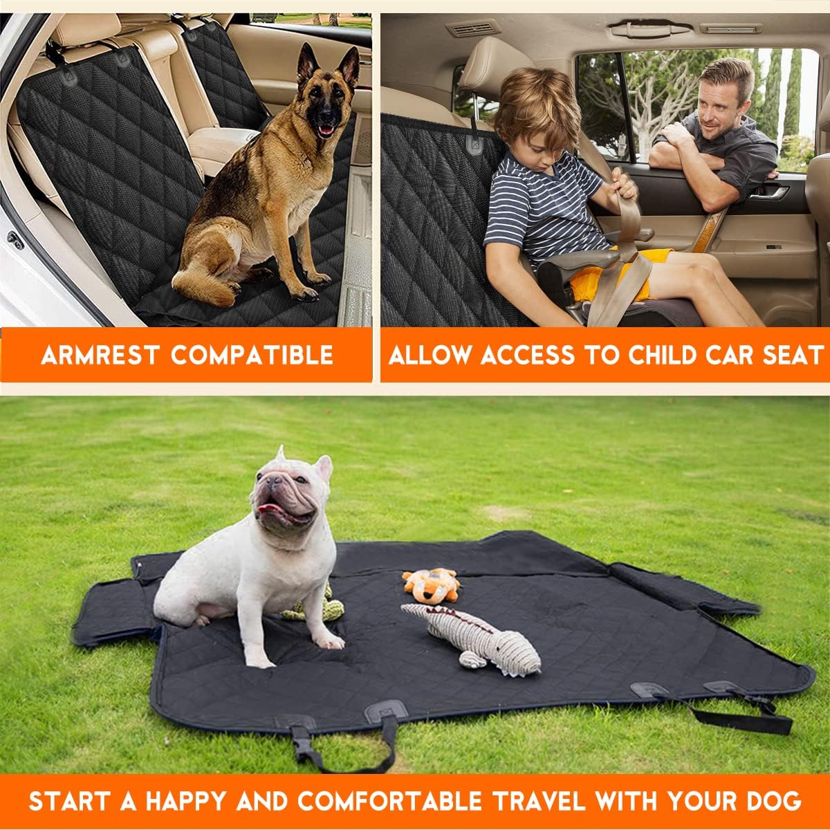 Waterproof Dog Car Seat Cover – Back Seat Protector, Black (53")