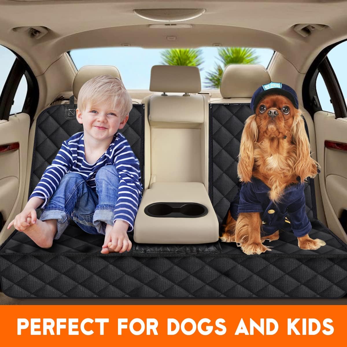 Waterproof Dog Car Seat Cover – Back Seat Protector, Black (53")