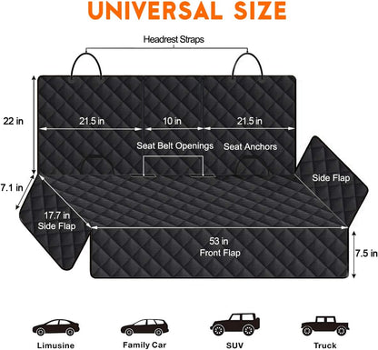Waterproof Dog Car Seat Cover – Back Seat Protector, Black (53")