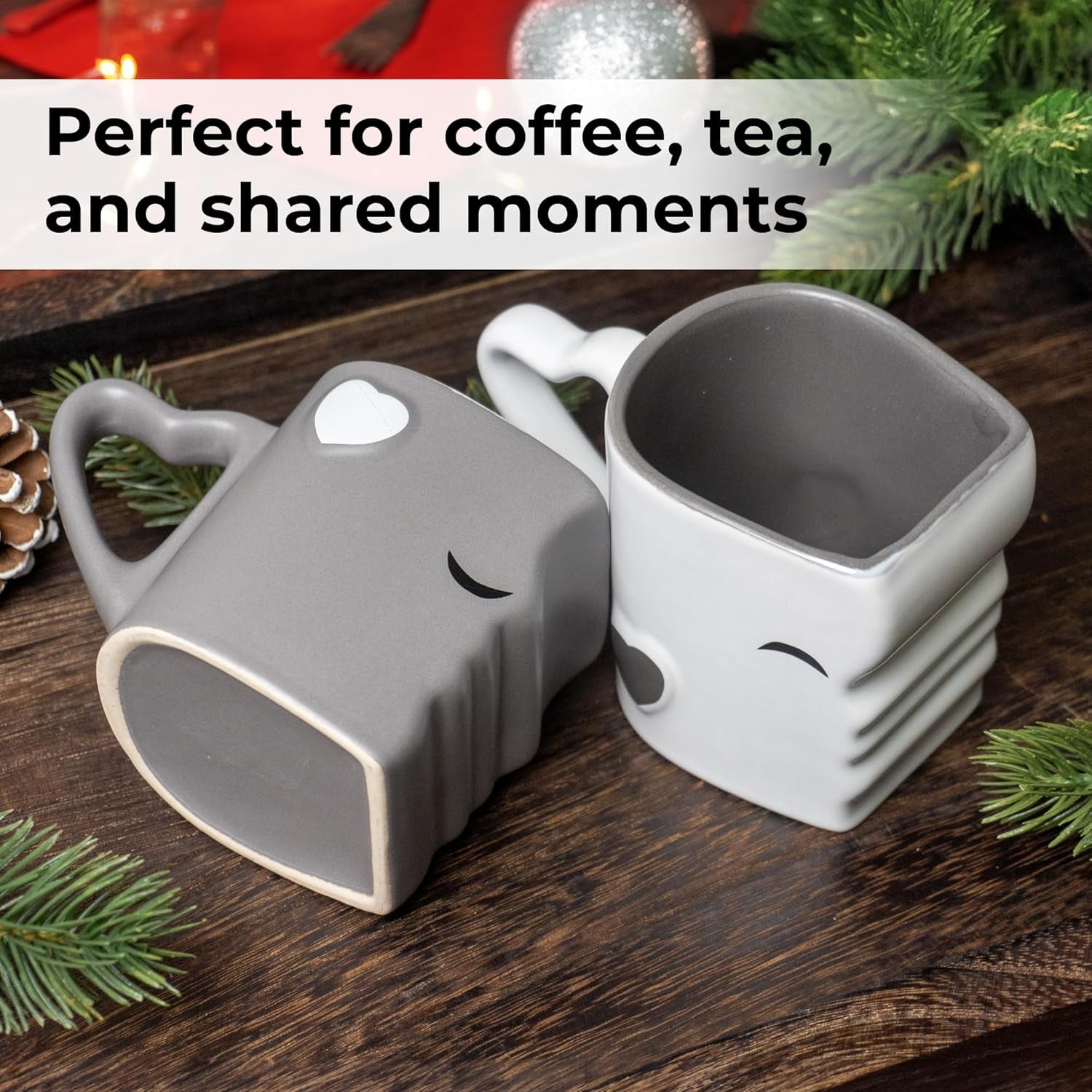 - Coffee Mug Set of 2 (10 Oz), Ceramic (Gray) | Kissing Mugs in a Gift Box, Bridal Pair Gift Set for Weddings, Birthdays and Anniversaries